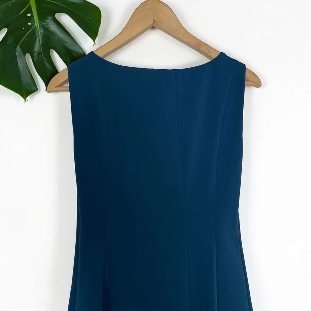 T Tahari Alexina Stretch Twill Fit & Flare Dress in Teal - Picture 6 of 11